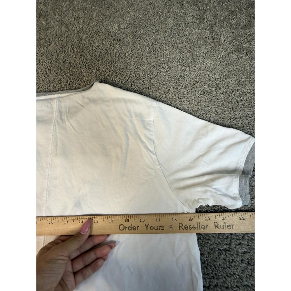 GUESS Shirt Mens S White Ringer Triangle Logo Crew Neck Cotton Modal Slim Fit - Picture 8 of 10